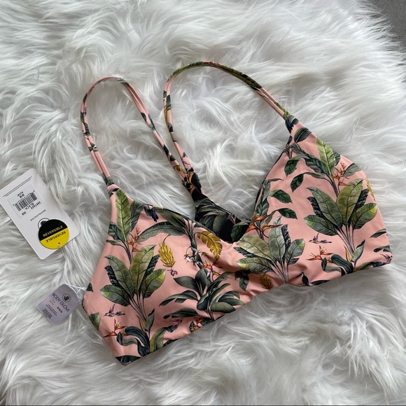 NWT Alani Reversible Bikini Top Black Pale Pink Leaf Print 34B 34C 36B 36C S & M - Picture 9 of 11